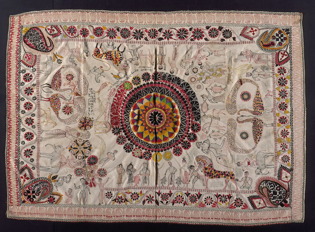 Bengal artisan Kantha running stitch quilt